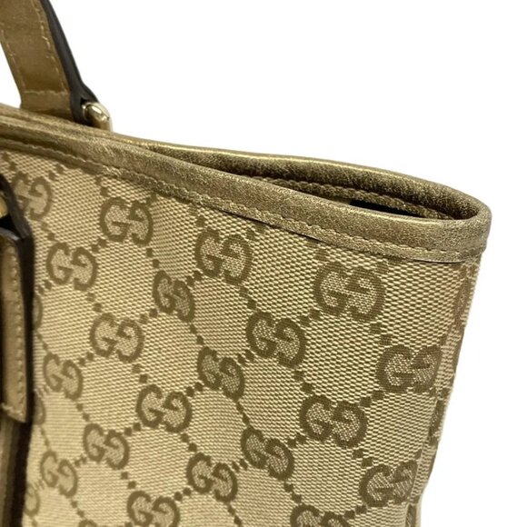 GUCCI GG Beige Gold Jacquard Leather Tote Bag 435-082725 - Picture 11 of 14
